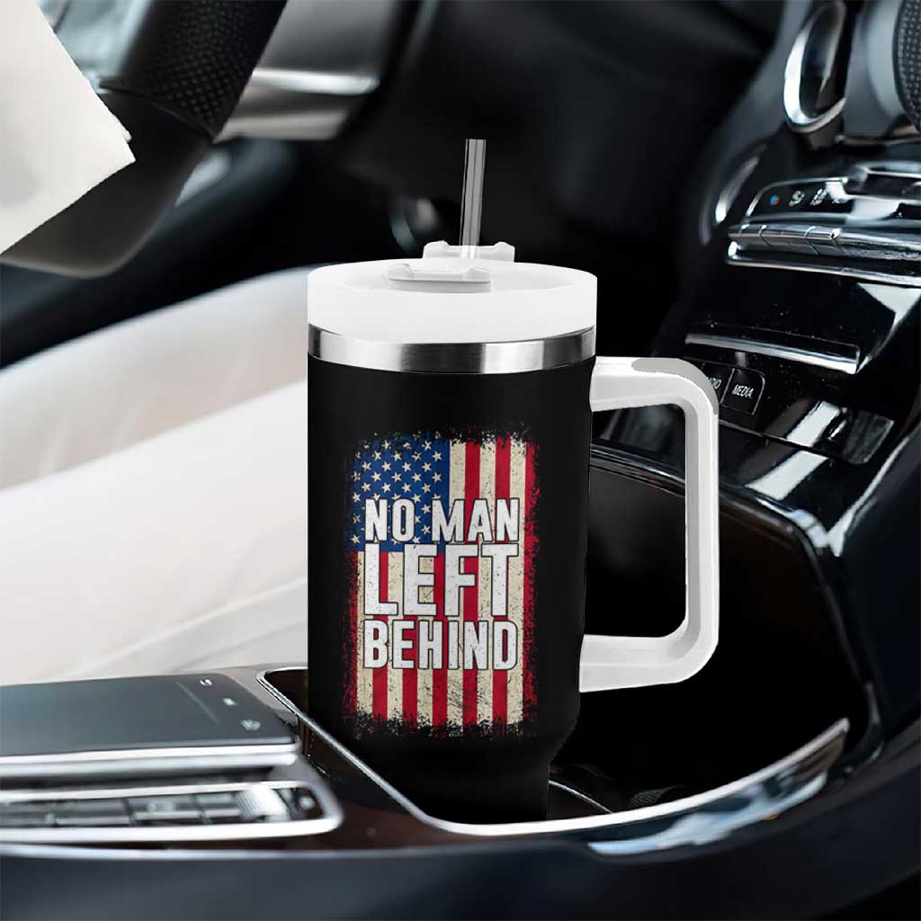 No Man Left Behind Patriotic Tumbler With Handle Distressed American Flag