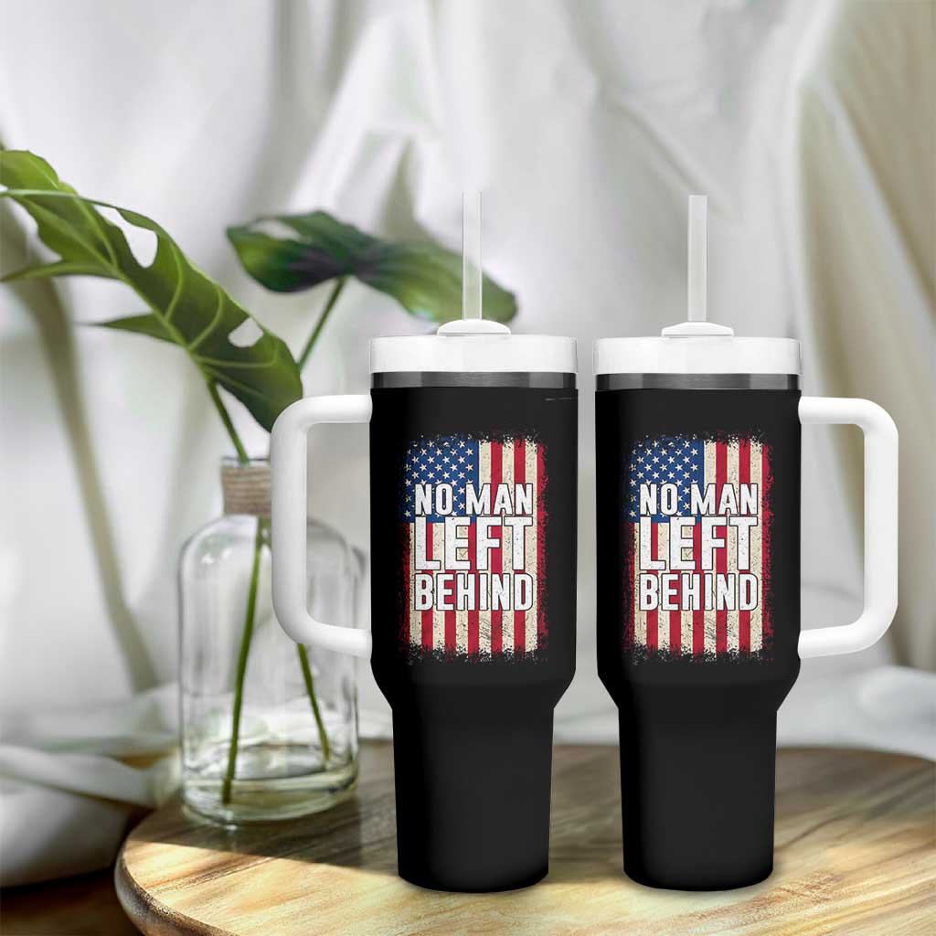 No Man Left Behind Patriotic Tumbler With Handle Distressed American Flag