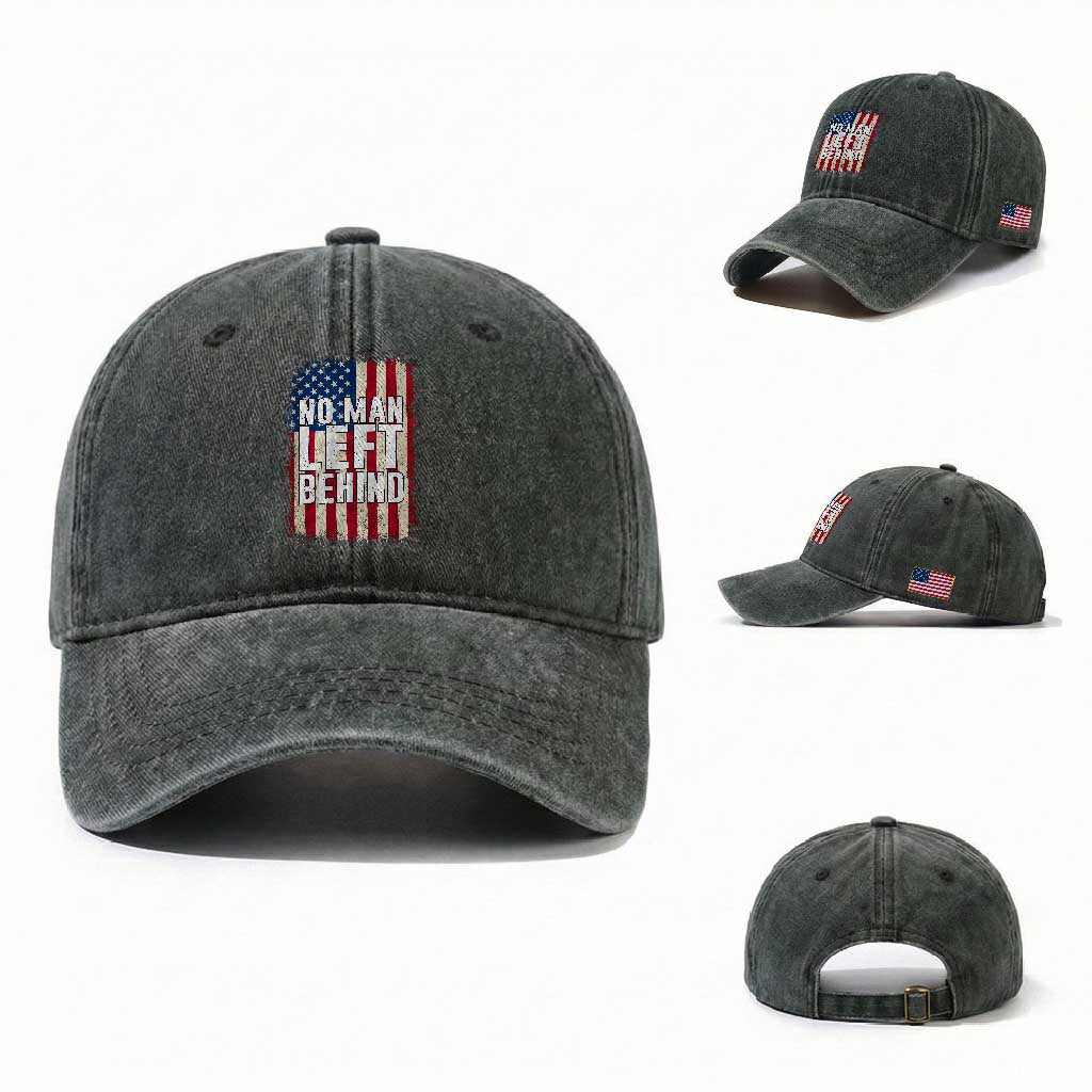 No Man Left Behind Patriotic Washed Cotton Baseball Cap Distressed American Flag
