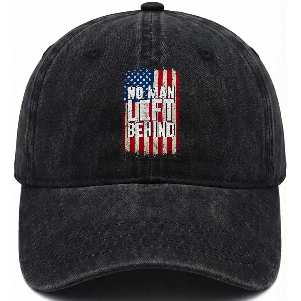 No Man Left Behind Patriotic Washed Cotton Baseball Cap Distressed American Flag