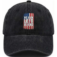 No Man Left Behind Patriotic Washed Cotton Baseball Cap Distressed American Flag