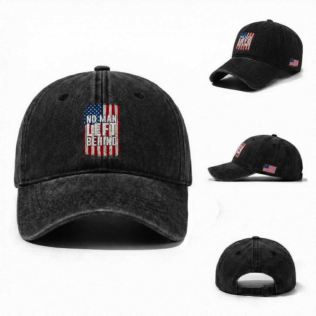No Man Left Behind Patriotic Washed Cotton Baseball Cap Distressed American Flag