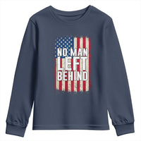 No Man Left Behind Patriotic Youth Sweatshirt Distressed American Flag