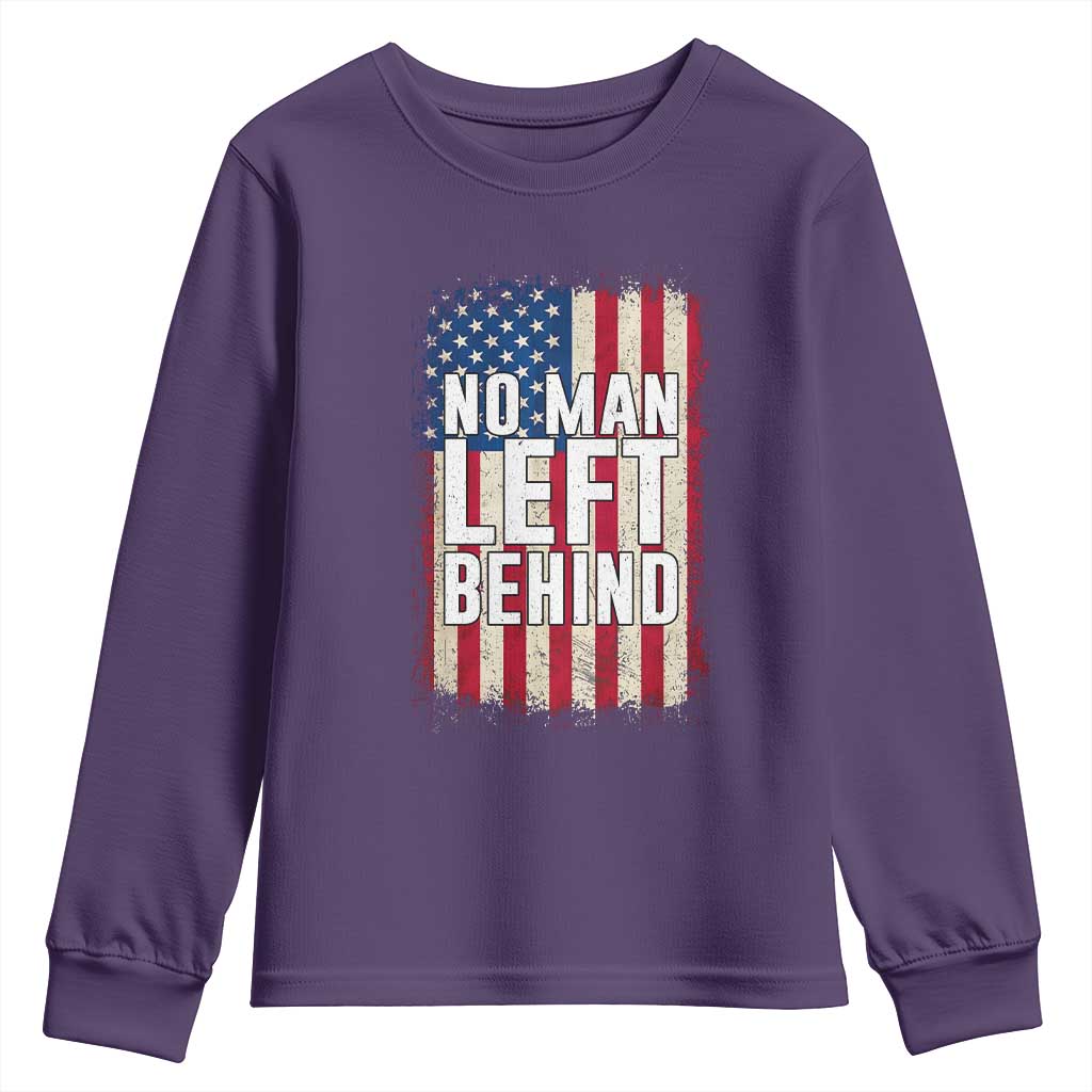 No Man Left Behind Patriotic Youth Sweatshirt Distressed American Flag