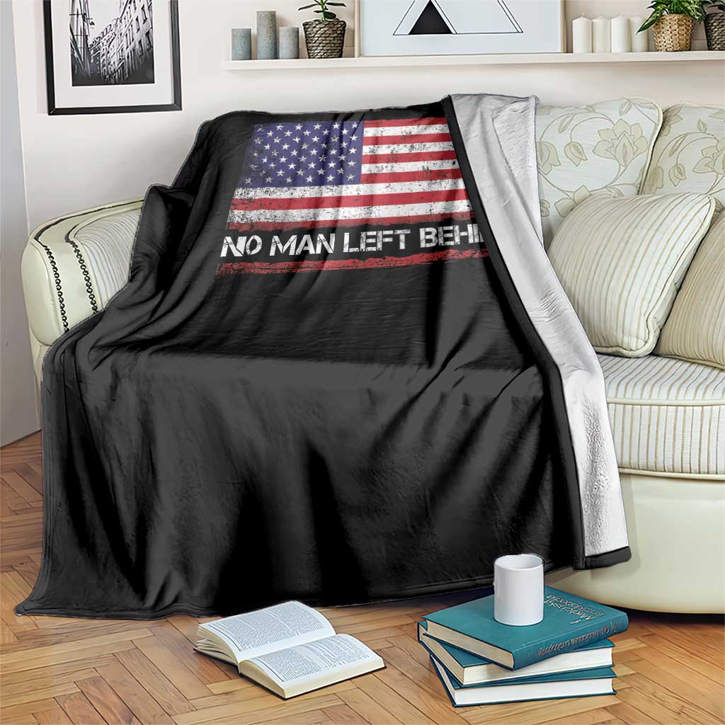 No Man Left Behind Distressed USA Flag Throw Blanket Patriotic US Military Brotherhood