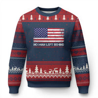 No Man Left Behind Distressed USA Flag Ugly Christmas Sweater Patriotic US Military Brotherhood