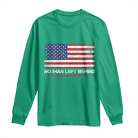 No Man Left Behind Distressed USA Flag Long Sleeve Shirt Patriotic US Military Brotherhood