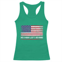 No Man Left Behind Distressed USA Flag Racerback Tank Top Patriotic US Military Brotherhood