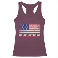 No Man Left Behind Distressed USA Flag Racerback Tank Top Patriotic US Military Brotherhood