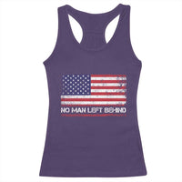 No Man Left Behind Distressed USA Flag Racerback Tank Top Patriotic US Military Brotherhood