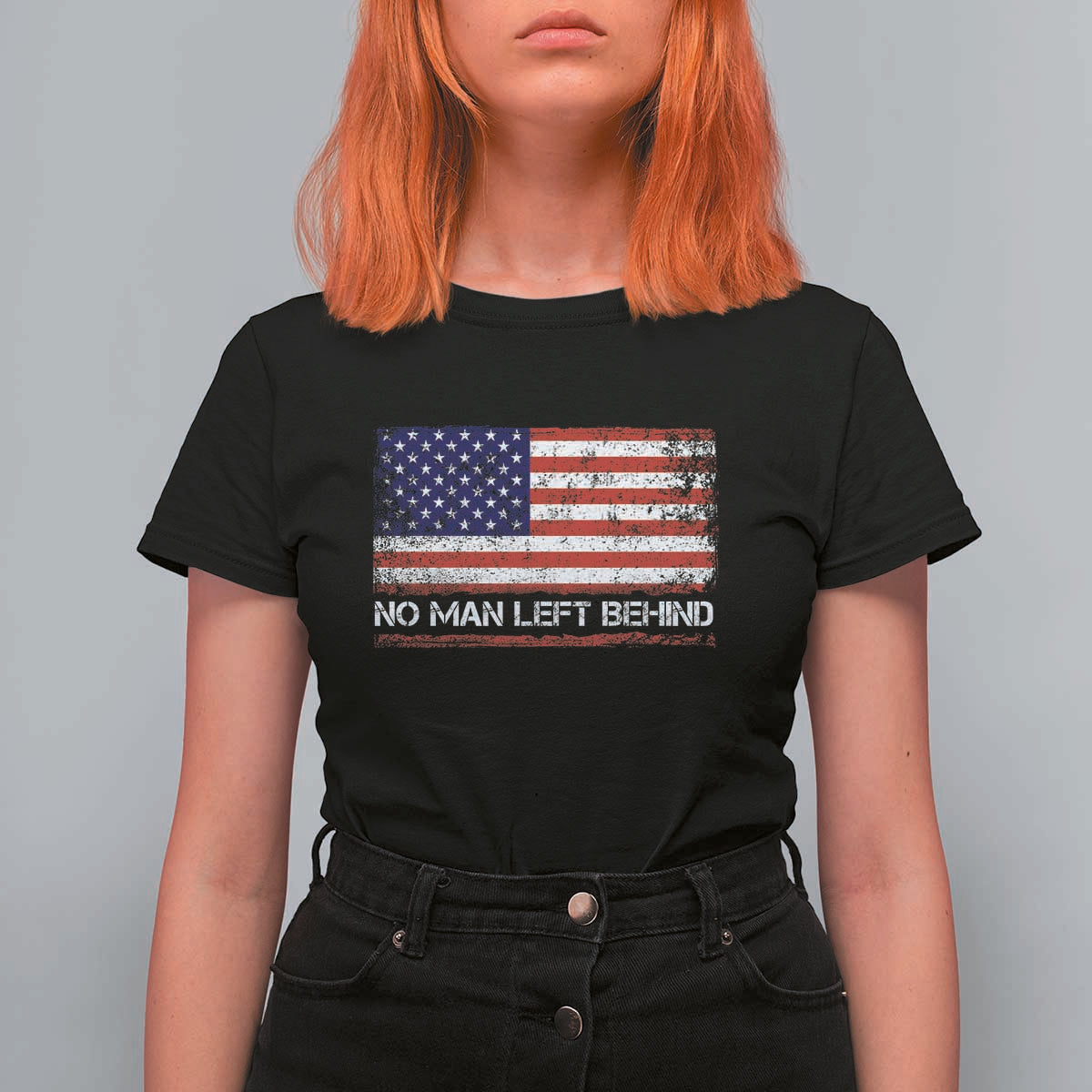 No Man Left Behind Distressed USA Flag T Shirt For Women Patriotic US Military Brotherhood