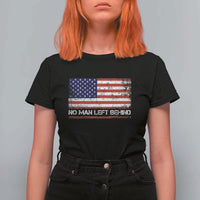 No Man Left Behind Distressed USA Flag T Shirt For Women Patriotic US Military Brotherhood