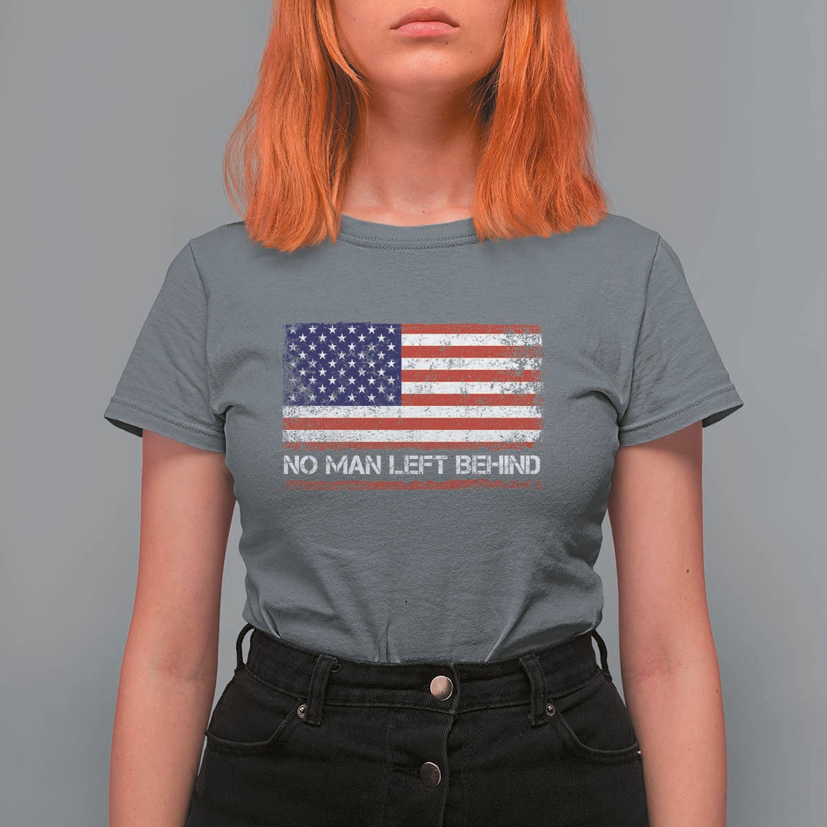 No Man Left Behind Distressed USA Flag T Shirt For Women Patriotic US Military Brotherhood
