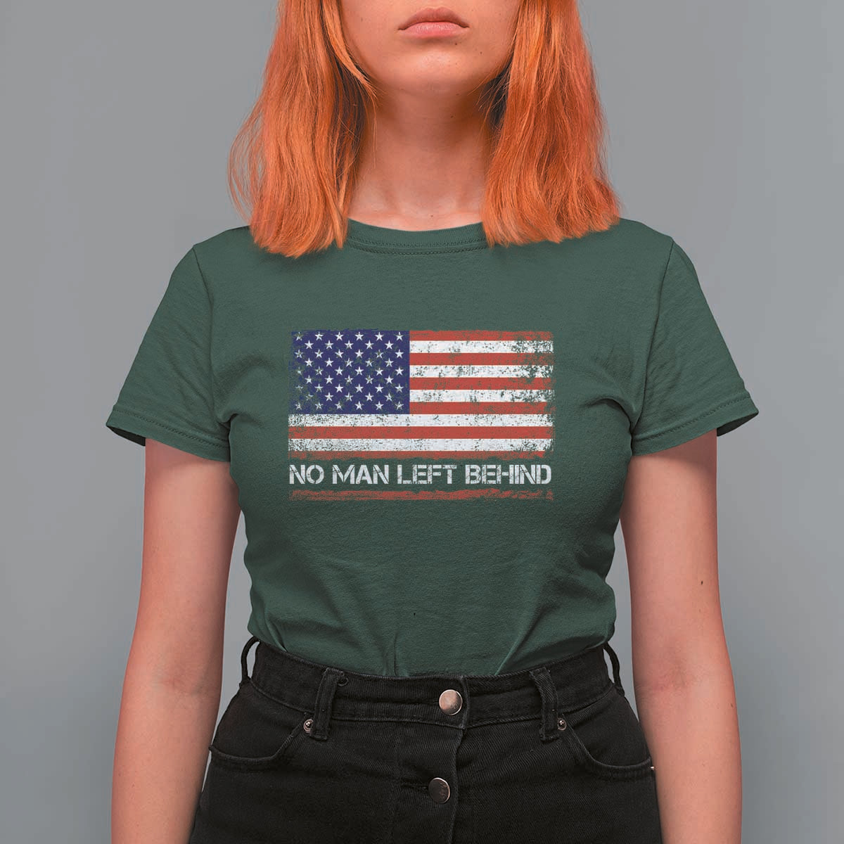 No Man Left Behind Distressed USA Flag T Shirt For Women Patriotic US Military Brotherhood