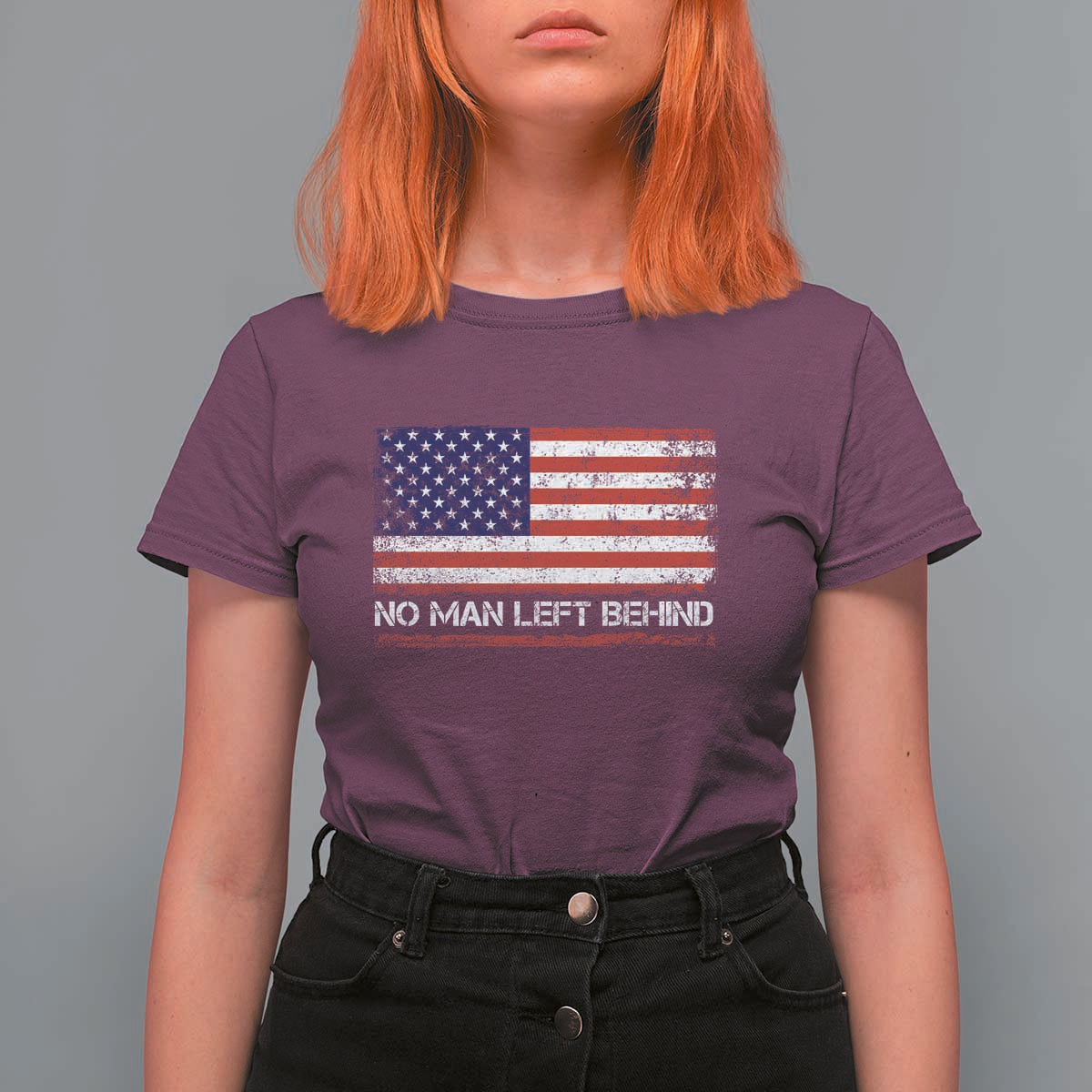 No Man Left Behind Distressed USA Flag T Shirt For Women Patriotic US Military Brotherhood