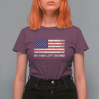 No Man Left Behind Distressed USA Flag T Shirt For Women Patriotic US Military Brotherhood