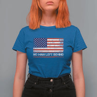 No Man Left Behind Distressed USA Flag T Shirt For Women Patriotic US Military Brotherhood
