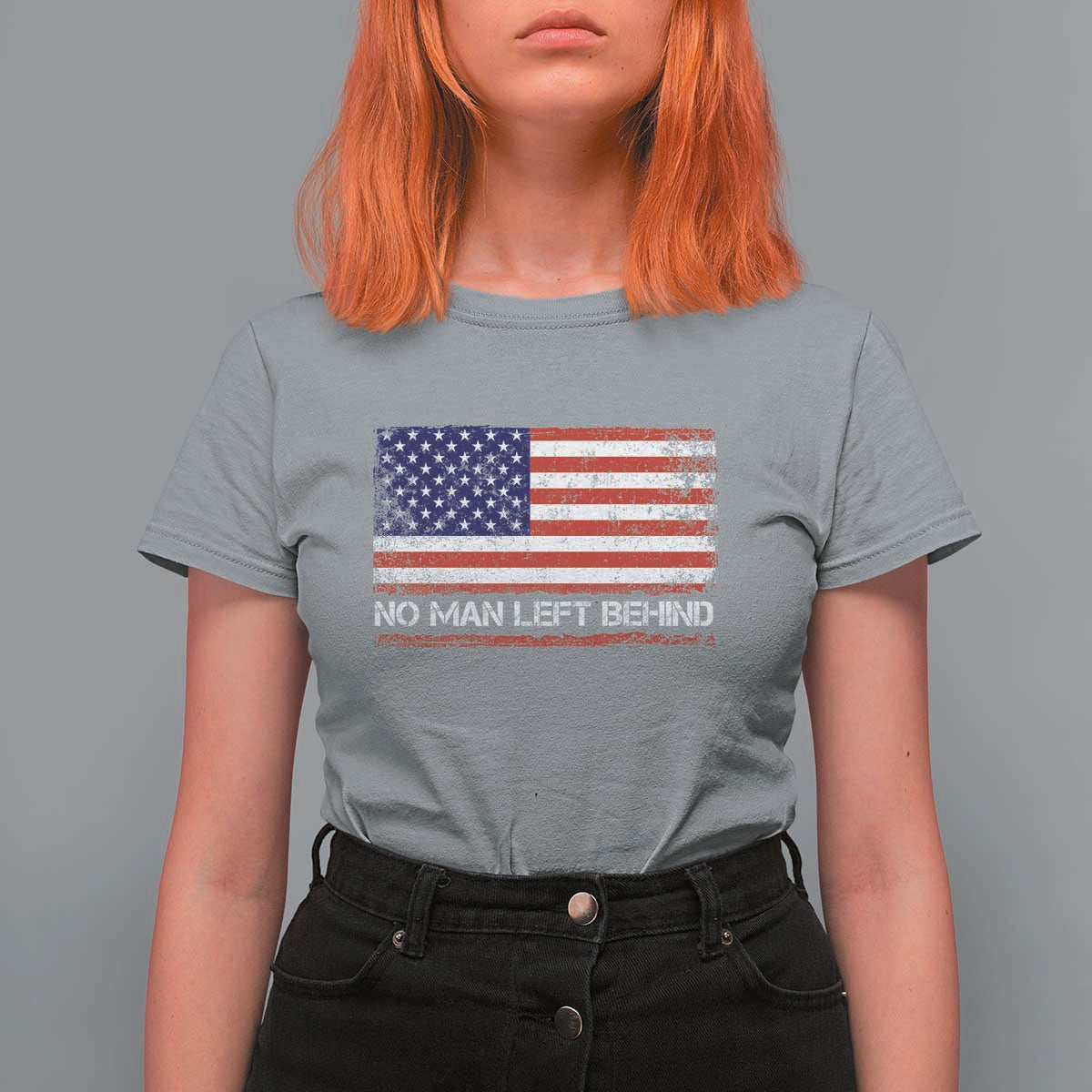 No Man Left Behind Distressed USA Flag T Shirt For Women Patriotic US Military Brotherhood