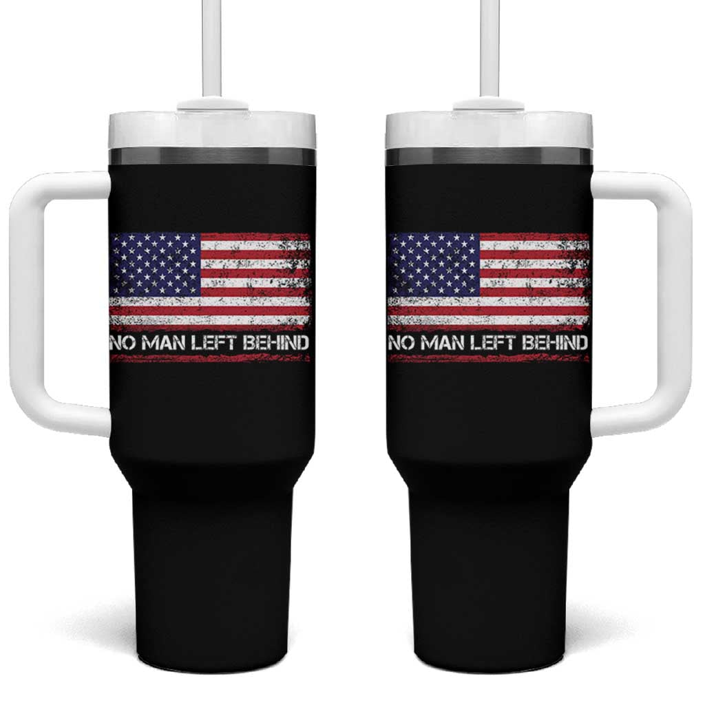 No Man Left Behind Distressed USA Flag Tumbler With Handle Patriotic US Military Brotherhood