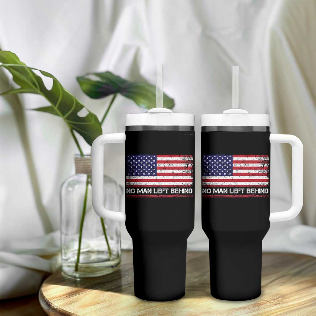 No Man Left Behind Distressed USA Flag Tumbler With Handle Patriotic US Military Brotherhood