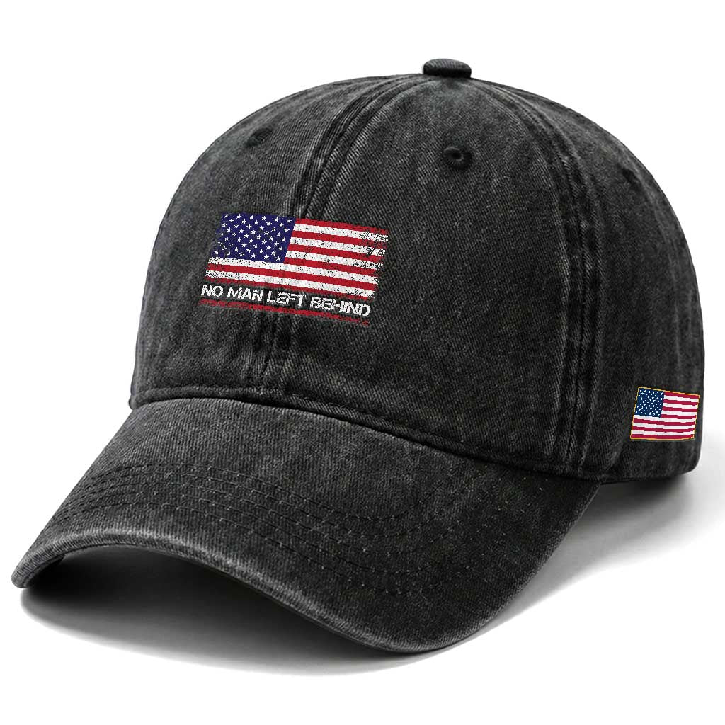 No Man Left Behind Distressed USA Flag Washed Cotton Baseball Cap Patriotic US Military Brotherhood