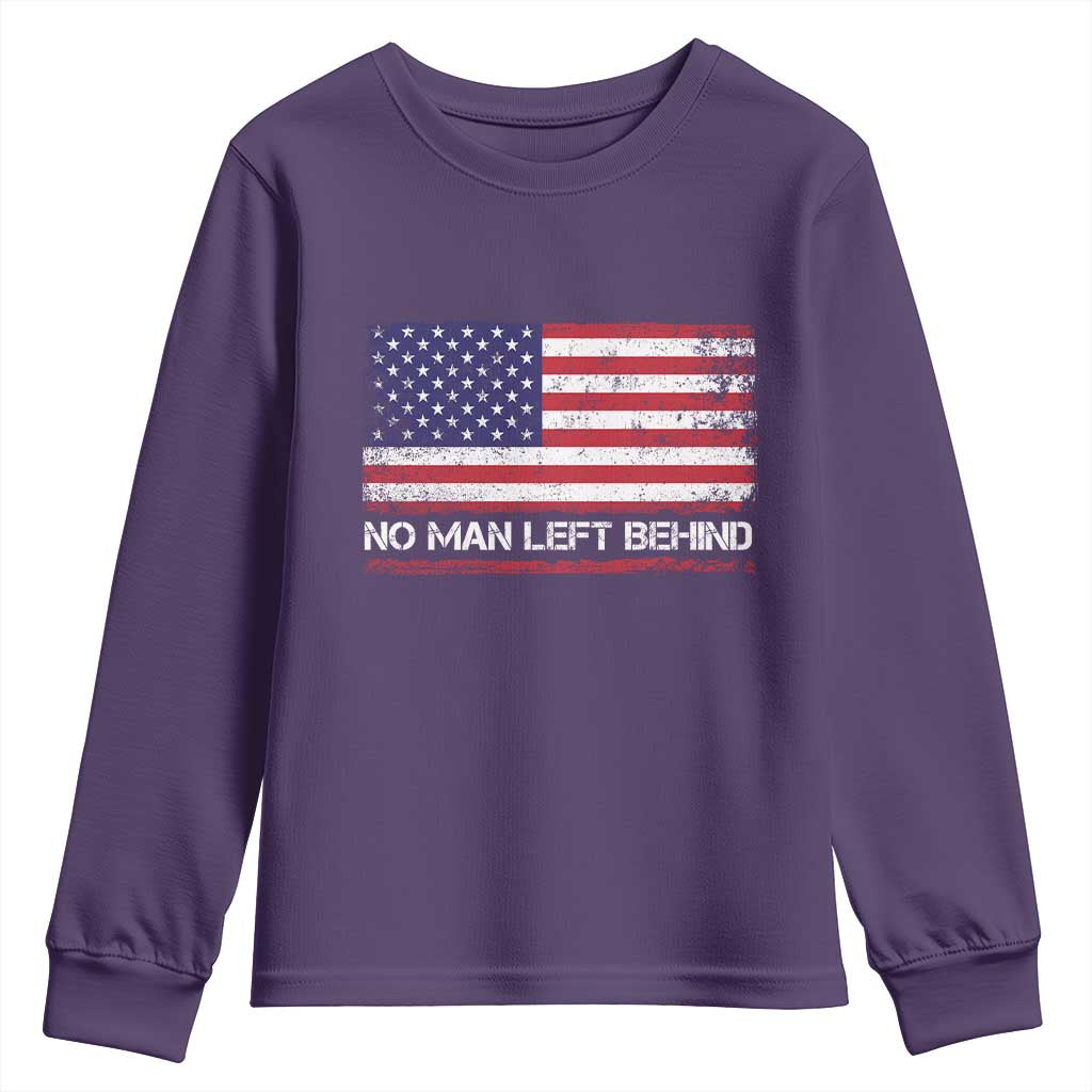No Man Left Behind Distressed USA Flag Youth Sweatshirt Patriotic US Military Brotherhood