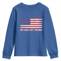 No Man Left Behind Distressed USA Flag Youth Sweatshirt Patriotic US Military Brotherhood