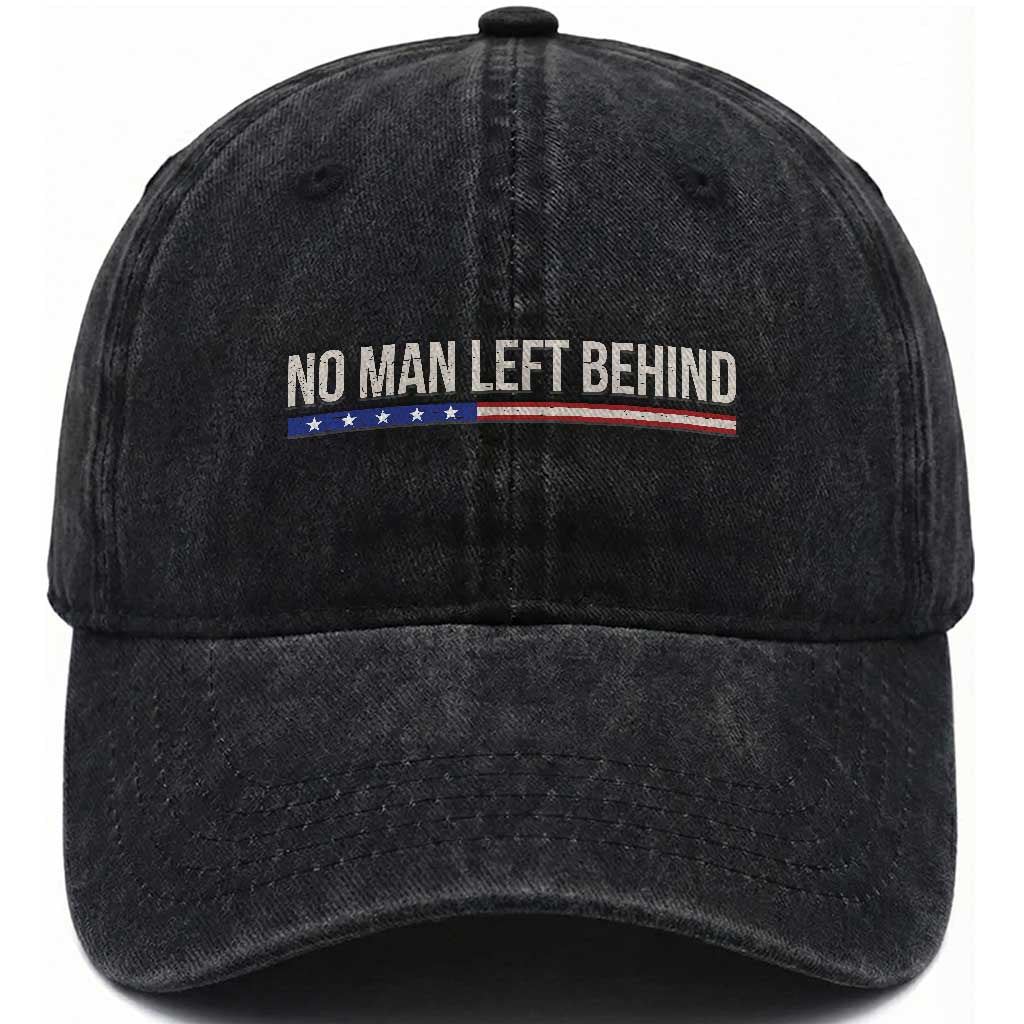No Man Left Behind Minimalist Patriotic Flag Washed Cotton Baseball Cap US Military Brotherhood Pride