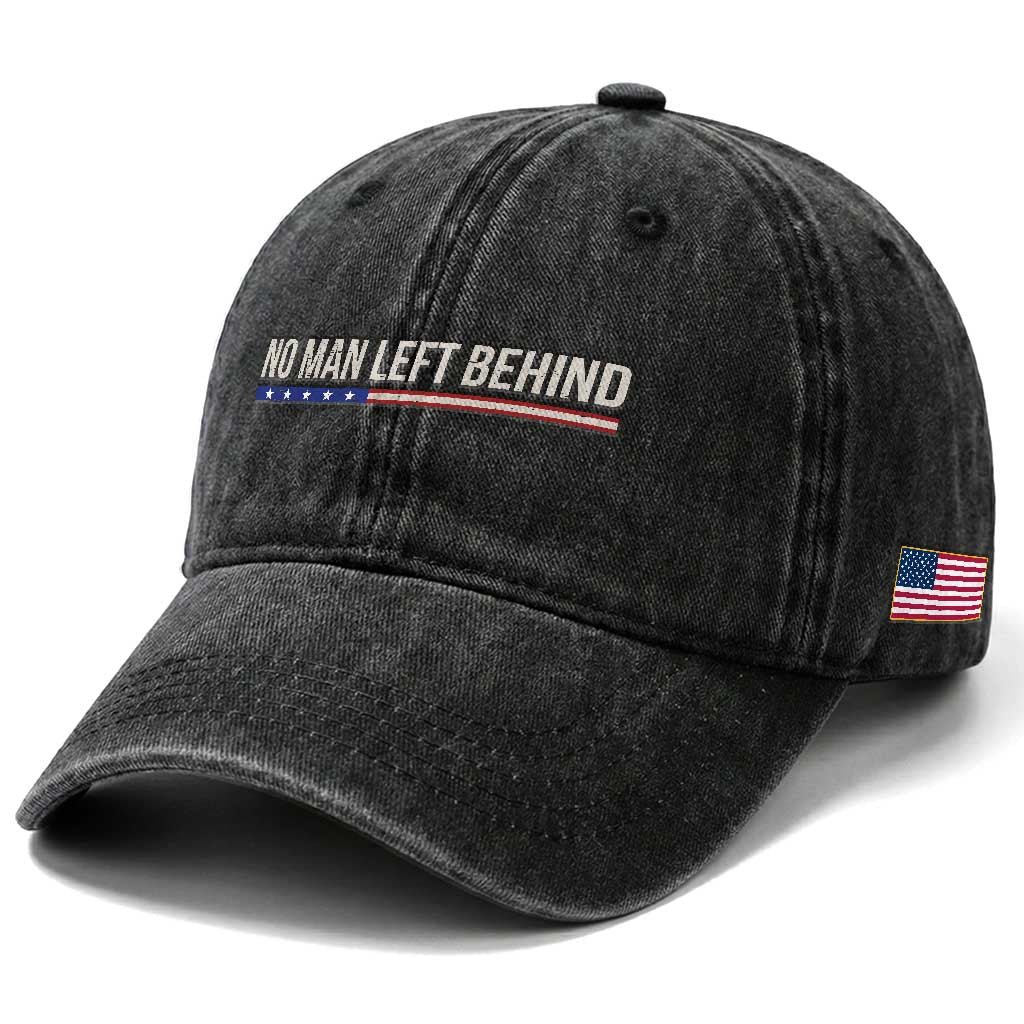 No Man Left Behind Minimalist Patriotic Flag Washed Cotton Baseball Cap US Military Brotherhood Pride