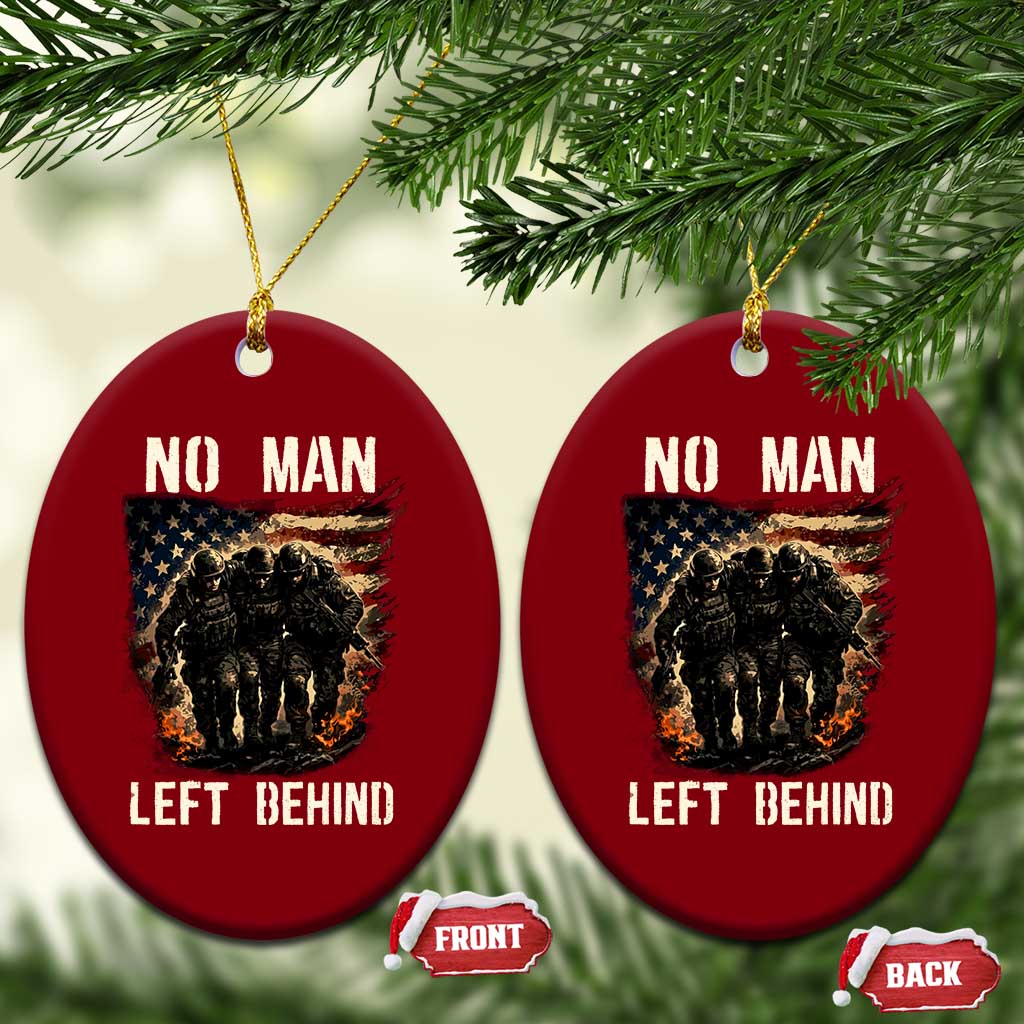 No Man Left Behind Soldiers Brotherhood Ceramic Ornament American Flag US Military