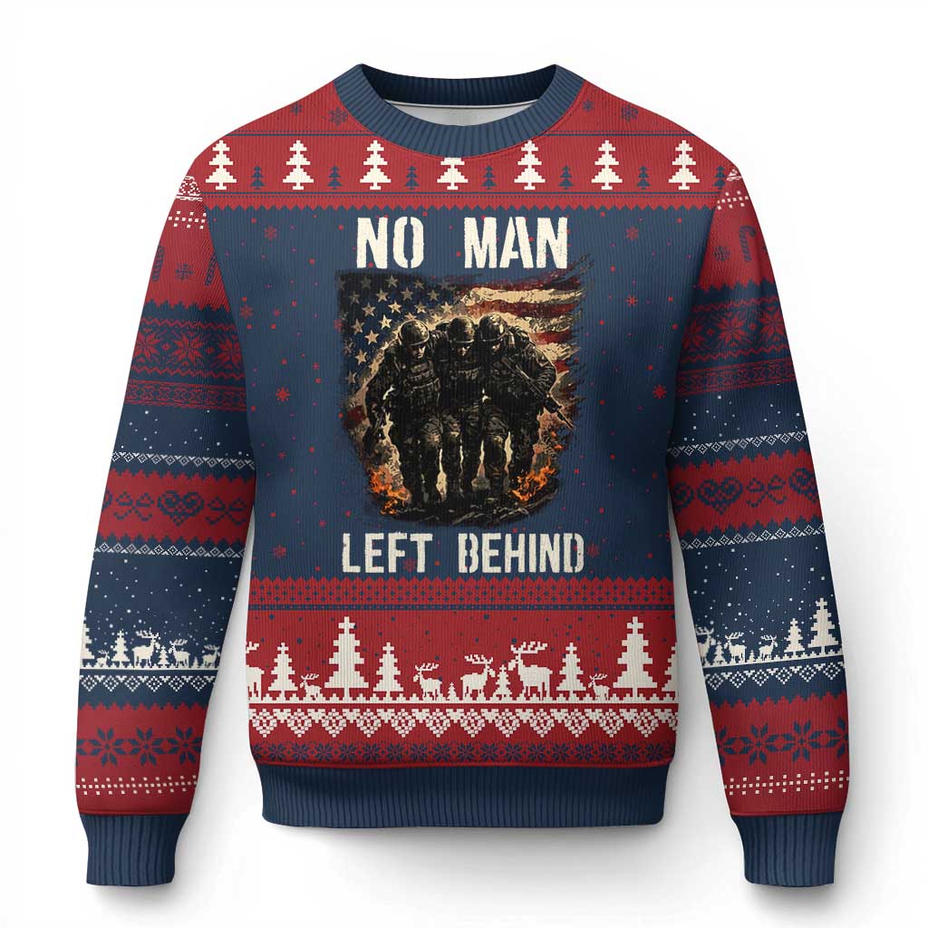 No Man Left Behind Soldiers Brotherhood Ugly Christmas Sweater American Flag US Military