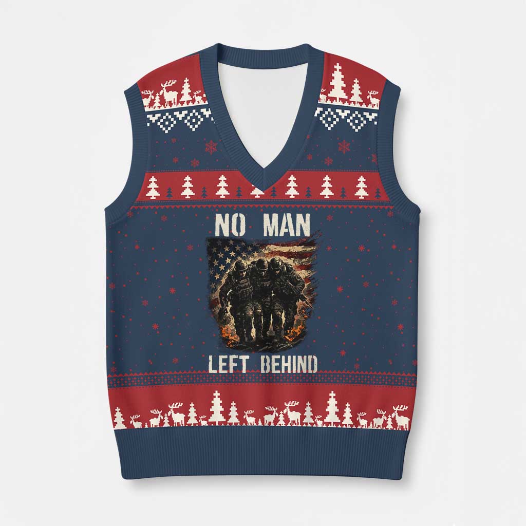 No Man Left Behind Soldiers Brotherhood V-Neck Knit Sweater Vest American Flag US Military