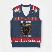 No Man Left Behind Soldiers Brotherhood V-Neck Knit Sweater Vest American Flag US Military