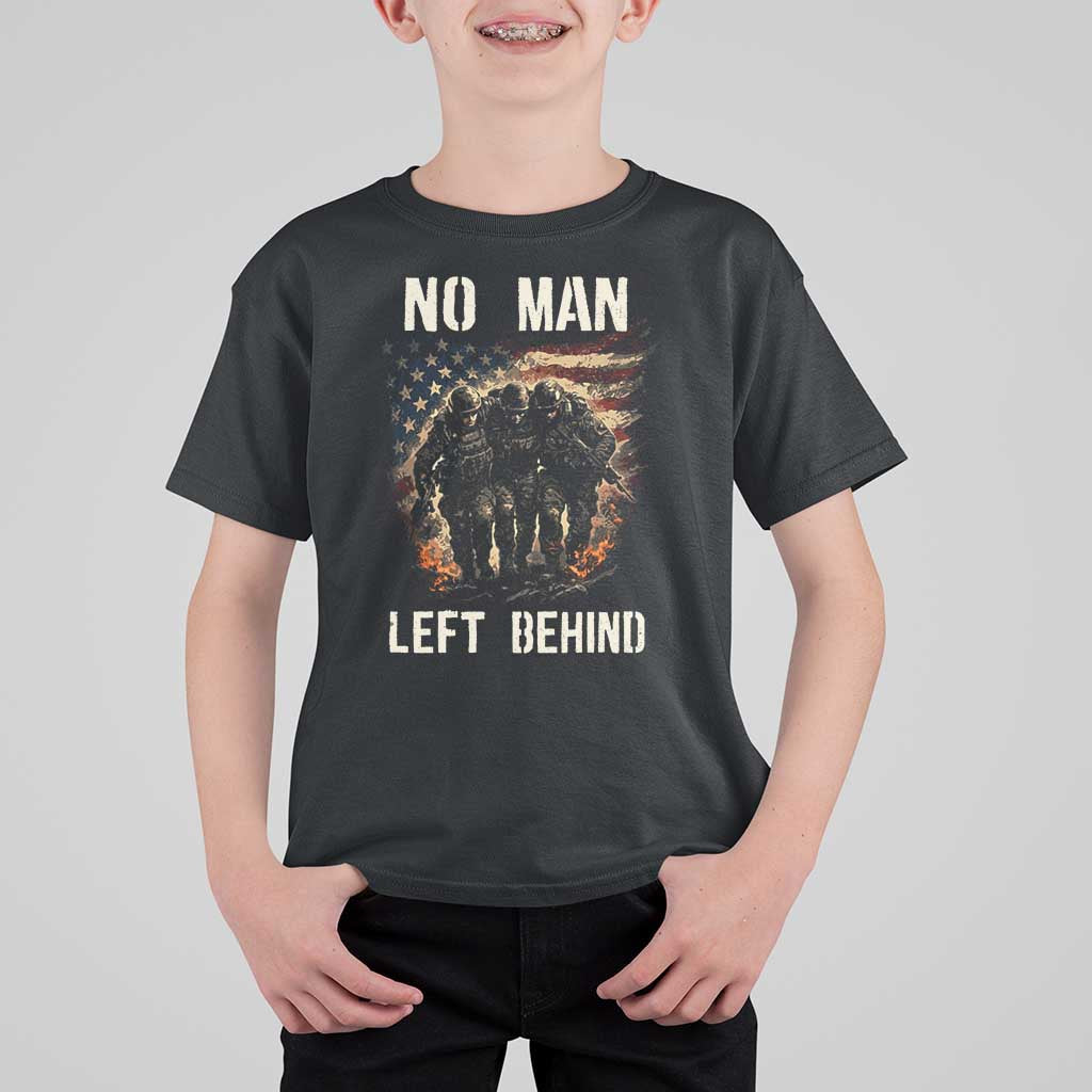 No Man Left Behind Soldiers Brotherhood T Shirt For Kid American Flag US Military