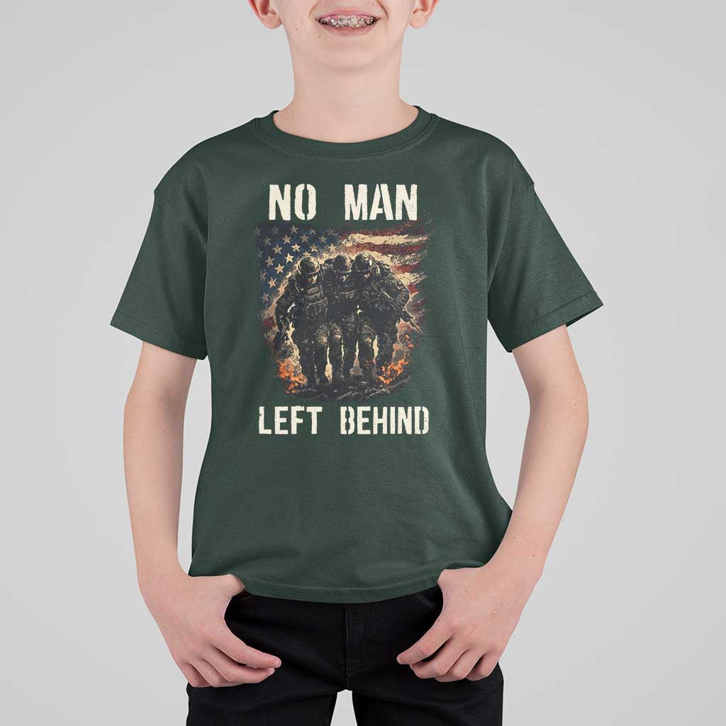 No Man Left Behind Soldiers Brotherhood T Shirt For Kid American Flag US Military