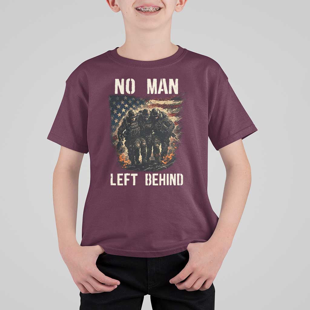 No Man Left Behind Soldiers Brotherhood T Shirt For Kid American Flag US Military