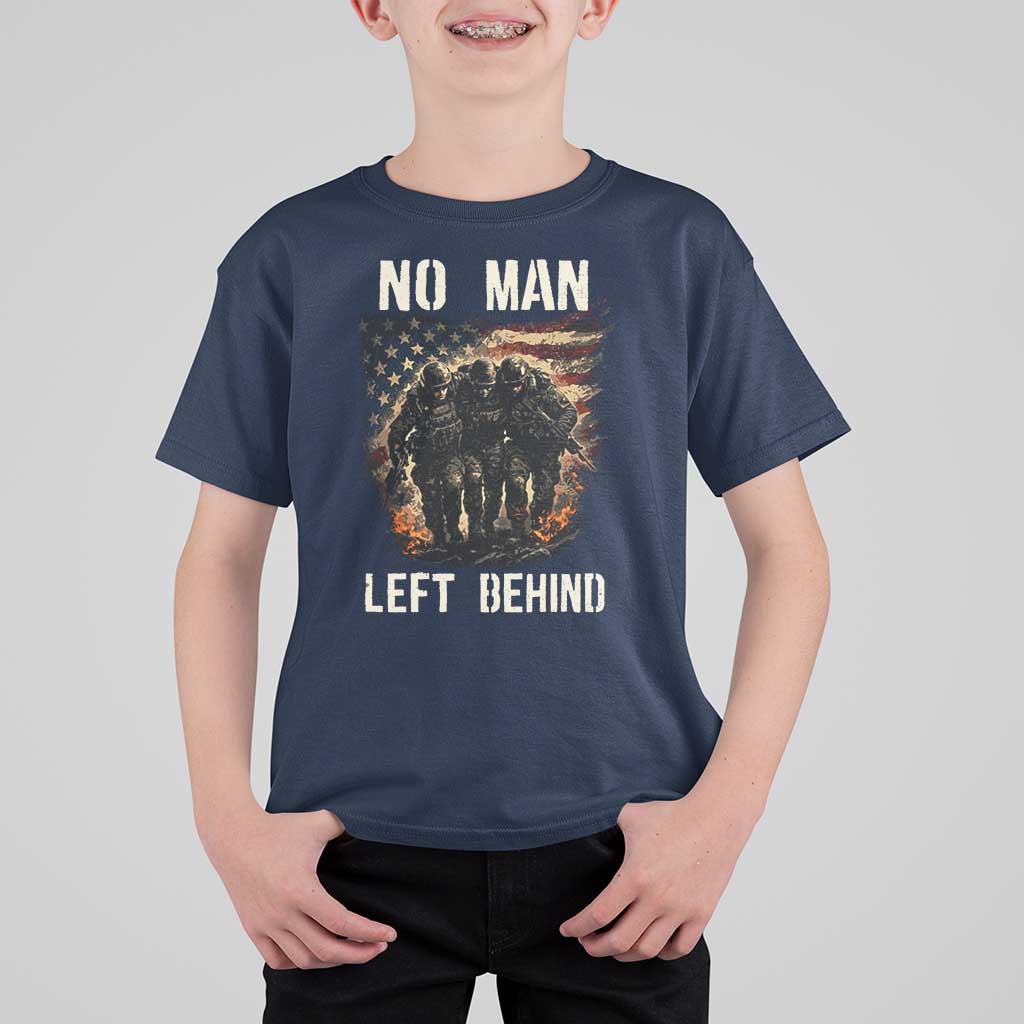 No Man Left Behind Soldiers Brotherhood T Shirt For Kid American Flag US Military