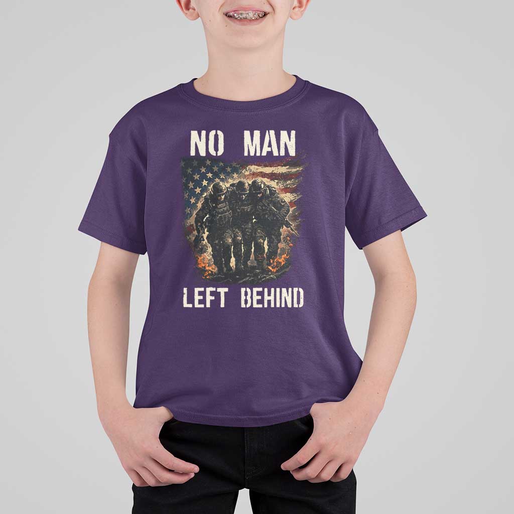 No Man Left Behind Soldiers Brotherhood T Shirt For Kid American Flag US Military