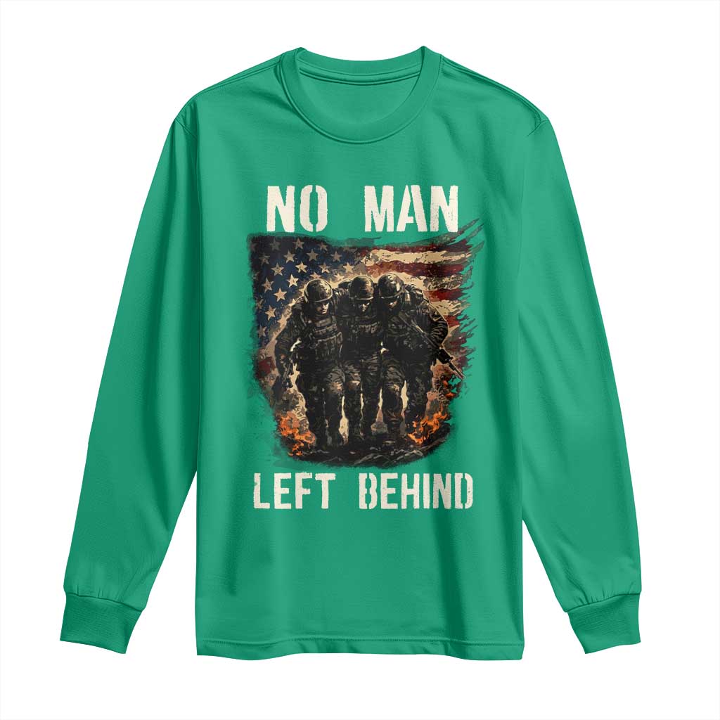 No Man Left Behind Soldiers Brotherhood Long Sleeve Shirt American Flag US Military