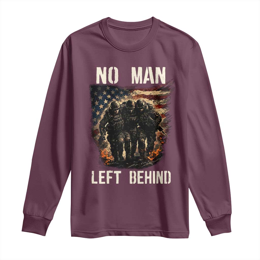 No Man Left Behind Soldiers Brotherhood Long Sleeve Shirt American Flag US Military