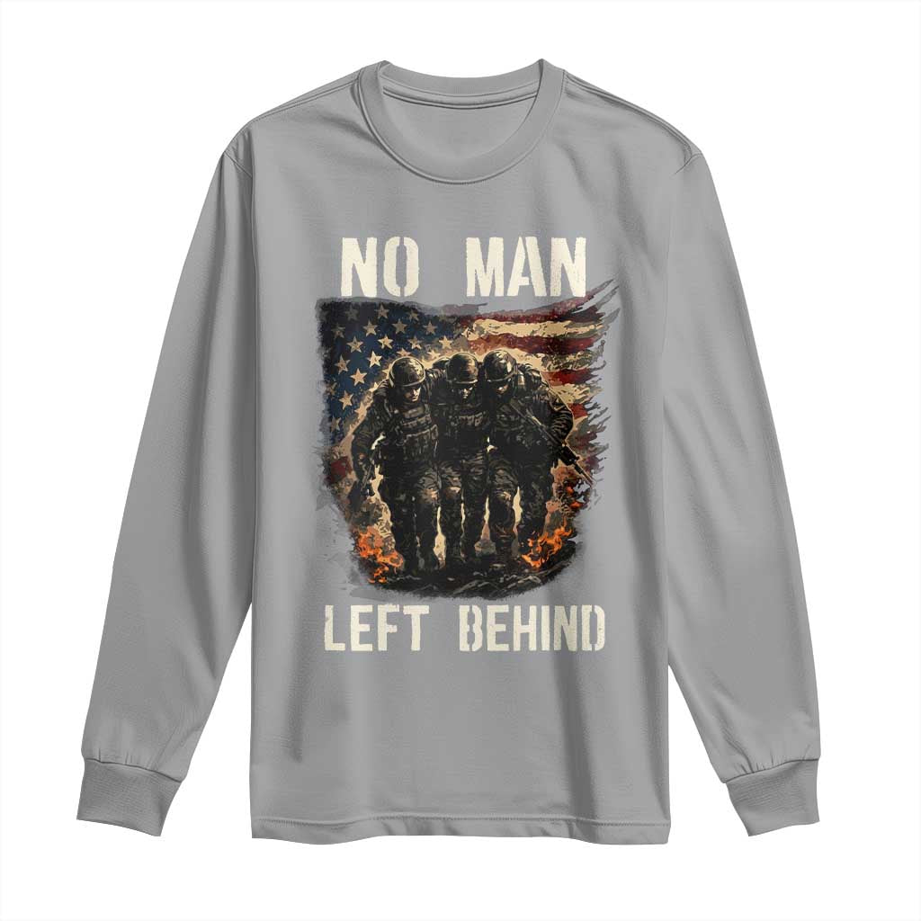 No Man Left Behind Soldiers Brotherhood Long Sleeve Shirt American Flag US Military