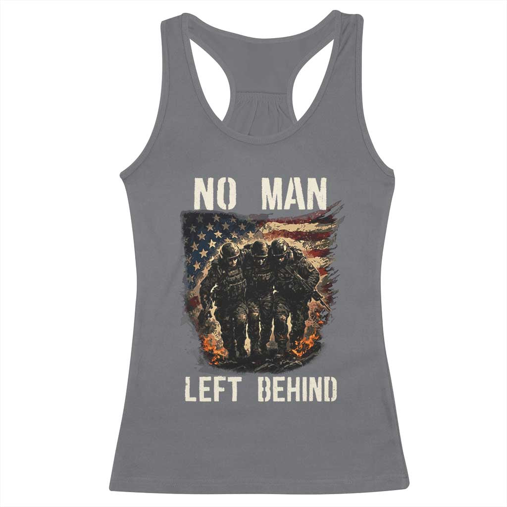 No Man Left Behind Soldiers Brotherhood Racerback Tank Top American Flag US Military