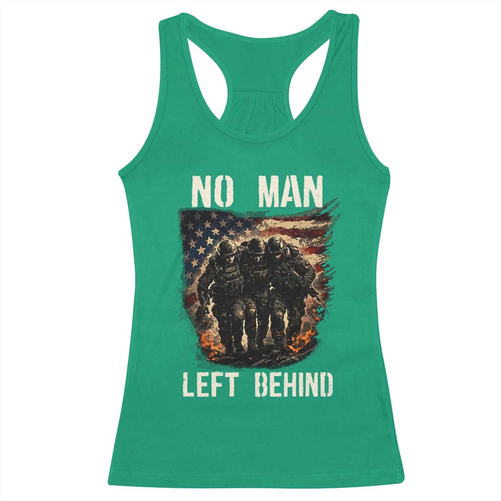 No Man Left Behind Soldiers Brotherhood Racerback Tank Top American Flag US Military