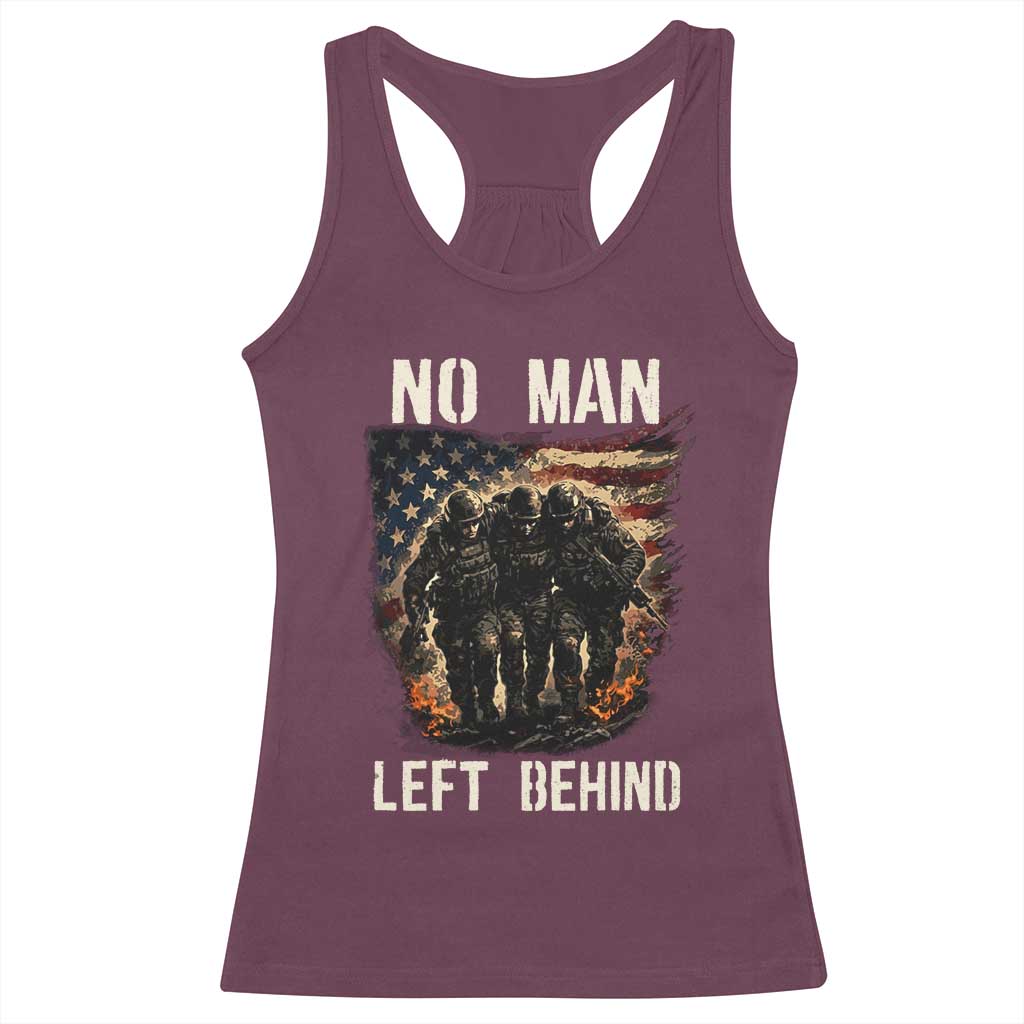 No Man Left Behind Soldiers Brotherhood Racerback Tank Top American Flag US Military