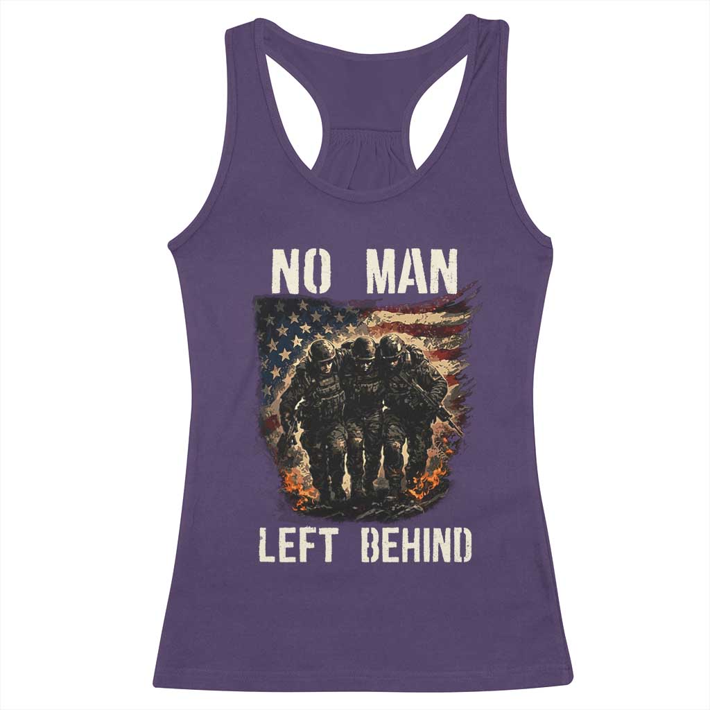 No Man Left Behind Soldiers Brotherhood Racerback Tank Top American Flag US Military