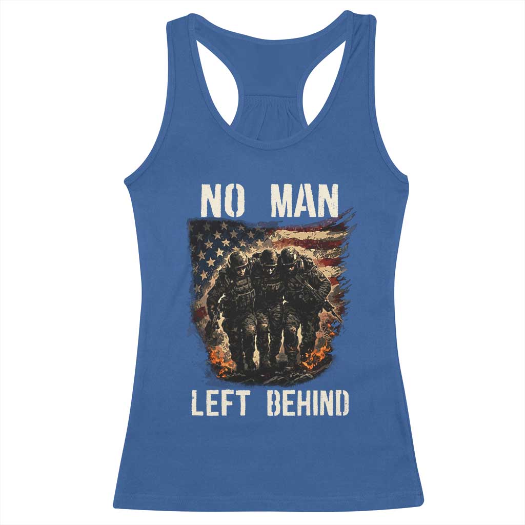 No Man Left Behind Soldiers Brotherhood Racerback Tank Top American Flag US Military