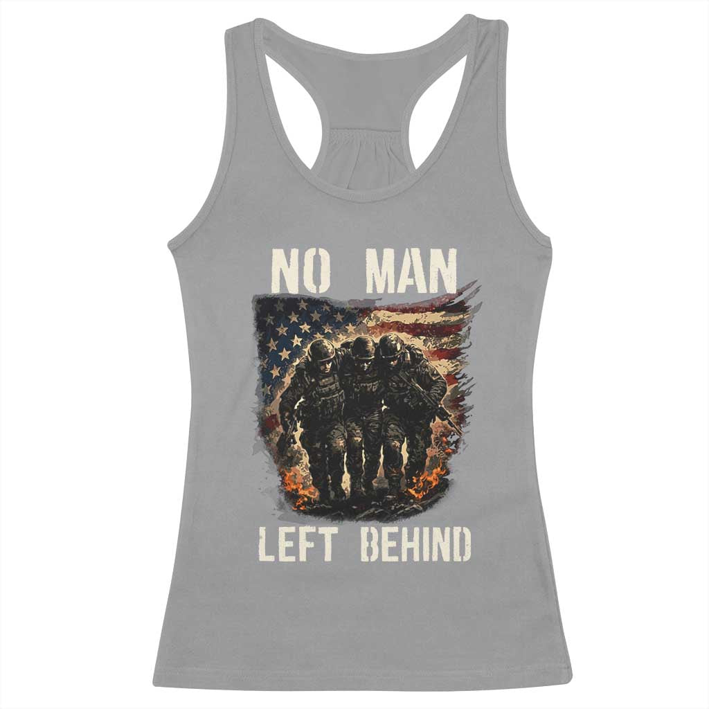 No Man Left Behind Soldiers Brotherhood Racerback Tank Top American Flag US Military