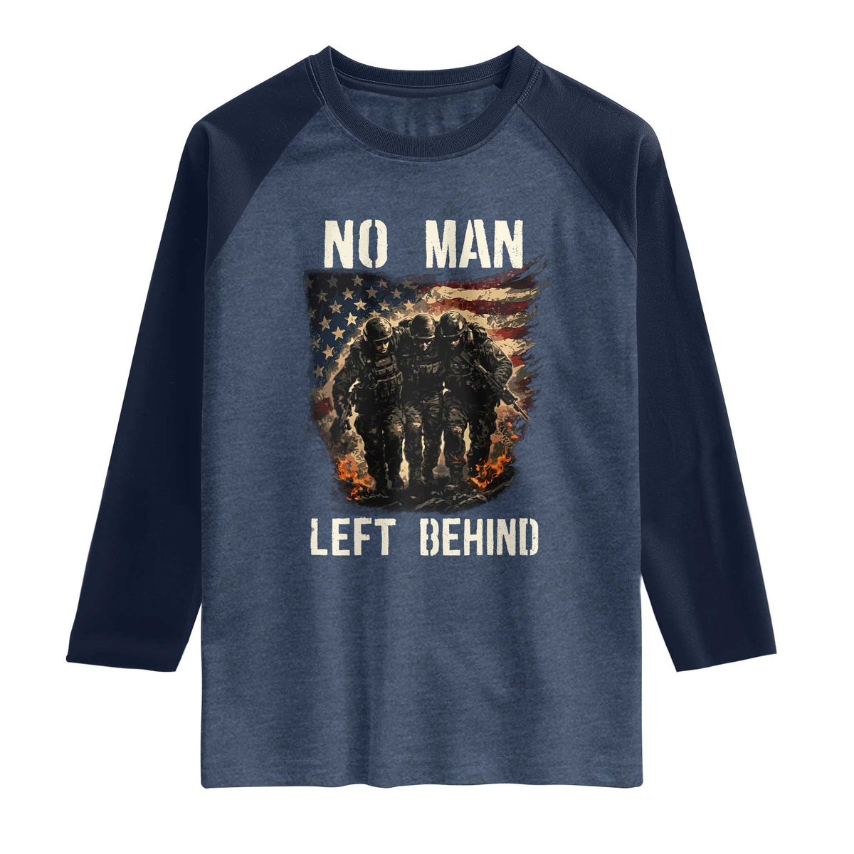 No Man Left Behind Soldiers Brotherhood Raglan Shirt American Flag US Military