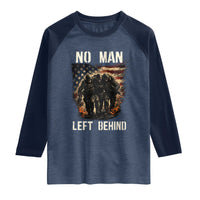 No Man Left Behind Soldiers Brotherhood Raglan Shirt American Flag US Military