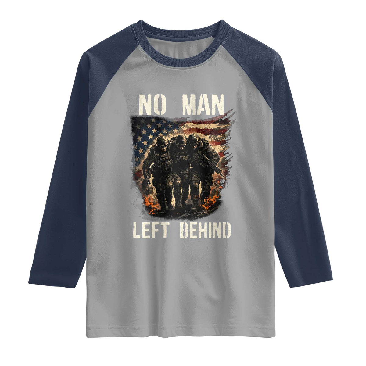 No Man Left Behind Soldiers Brotherhood Raglan Shirt American Flag US Military